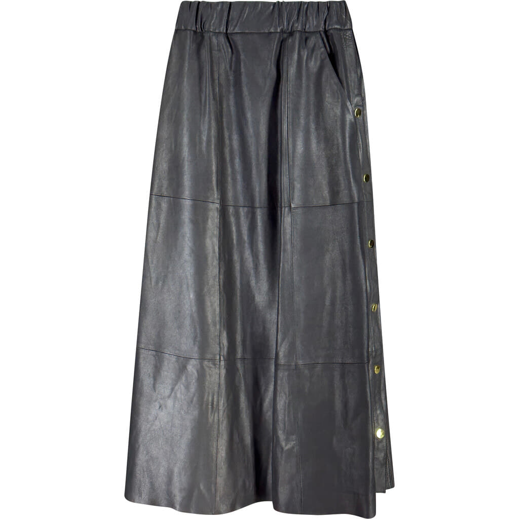 Leather skirt gold buttons best sale