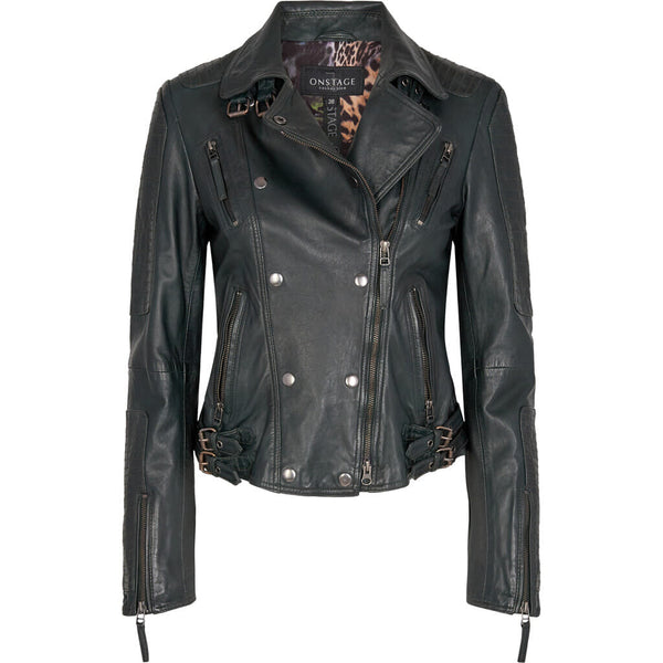 ONSTAGE COLLECTION Raw Biker Jacket Dark Green